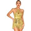 TiaoBug Abito da Ballo Donna Latino Americano Tango Nappe Paillettes Leotards Vestito Pattinaggio Artistico Senza Maniche Costume da Danza Moderna Samba Salsa Jazz Dancewear Oro M