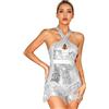 TiaoBug Abito da Ballo Donna Latino Americano Tango Nappe Paillettes Leotards Vestito Pattinaggio Artistico Senza Maniche Costume da Danza Moderna Samba Salsa Jazz Dancewear Argento L