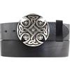 BELTINGER Cintura in pelle bovina con chiusura a nodo celtico, 40 mm, cintura in pelle con fibbia gotica, per uomo e uomo, 4,0 cm, cintura in pelle per motociclisti, nero, argento anticato, 125 cm (Gesamtlänge
