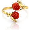 gioiellitaly Anello argento 925 dorato regolabile con rose in corallo rosso naturale del Mediterraneo - Misura Regolabile gioiello da donna ragazza