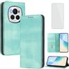 OUEAYIEN Cover per Honor Magic6 Pro 5G Custodia a Libro con Vetro Temperato Blocco RFID Antiurto Pelle Portafoglio Porta Carte Vintage Flip Custodia per Honor Magic 6 Pro 6Pro Magic6Pro 5G Menta