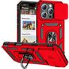IMEIKONST Cover per iPhone 16 Pro, Militare Armor Protezione Custodia Supporto ad Anello a 360° Copertura Fotocamera Scorrevole Antiurto Custodia per iPhone 16 Pro. Rosso JXT