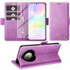 Giyer Cover per Honor Magic6 Lite Custodia con Vetro Temperato, Premium Pelle PU Portafoglio Slot per Scheda RFID Antifurto Funzione Supporto Flip Case, Antiurto per Honor Magic6 Lite 5G Cover (Viola)