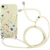 Vxinvnoi Cover Cordino per iPhone 8/7/SE 2020/SE 2022 4,7, Corda Collana Tracolla Laccio Ragazze Custodia con Aesthetic Fiori Disegni, Sottile Silicone TPU Bumper Antiurto Case per iPhone 7, Beige1