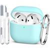 MHYALUDO Custodia compatibile con AirPods 4 generazione 2024, silicone morbido di grado militare, compatibile con AirPods 4 Custodia con portachiavi e kit di pulizia,Verde gemma