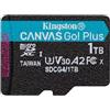 Kingston Canvas Go Plus microSDXC Scheda Di Memoria Gen4 200MB/s A2 U3 V30 1TB Confezione Singola Senza Adattatore-SDCG4/1TBSP