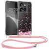 kwmobile Custodia Compatibile con Motorola Edge 60 Neo/Edge 50 Neo/ThinkPhone 25 Cover - Back Case in Silicone TPU - Protezione Smartphone con Cordino - rosa/marrone scuro/trasparente