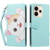 TAUYN Folio Custodia per Oppo Reno 15F 5G / 4G, PU Pelle Antiurto TPU Custodie, Gatto Carino Modello, con Slot per Schede & Supporto Funzione Portafoglio Cover - Verde Chiaro