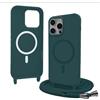 Bigcousin Magnetica Cover con Cordino per iPhone 15 Pro Max,[Compatibile con MagSafe], Cover in Silicone, Regolabile Cordino da Collo Nylon Catena Collana Tracolla,Verde