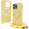 Bigcousin Magnetica Cover con Cordino per iPhone 14 Pro,[Compatibile con MagSafe], Cover in Silicone, Regolabile Cordino da Collo Nylon Catena Collana Tracolla,Giallo