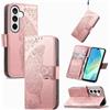 JIUNINE Custodia Protettiva per Samsung Galaxy S26, Cover Libro PU Pelle Antiurto Portafoglio con Design Farfalle 3D, Slot per Carte, Supporto Stand Regolabile, Chiusura Magnetica, Oro rosa