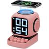 Banaone Cassa Bluetooth Portatile Potente 15W con stazione di ricarica induttiva, orologio da tavolo digitale intelligente, sveglia con rumore bianco, per scrivania, ufficio, adatto come regalo (Rosa)