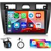 Hodozzy 6GB+128GB 8-Core Autoradio per Ford Fiesta 2006-2011 Android Autoradio Bluetooth GPS Navigatore, Hodozzy 9 Pollici Touchscreen 2 Din Radio CarPlay Wireless Android Auto, WiFi DSP, FM RDS Telecamera