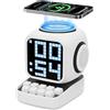 Banaone Cassa Bluetooth Portatile Potente 15W con stazione di ricarica induttiva, orologio da tavolo digitale intelligente, sveglia con rumore bianco, per scrivania, ufficio, adatto come regalo (Bianco)
