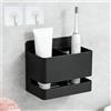 ZRUEWOT Porta Spazzolino Da Parete In Alluminio Nero, Organizer Bagno 2 Scomparti Con 2 Ganci Trasparenti, 11 x 7 x 9,8 cm, Senza Forare