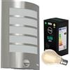 Oktaplex lighting Oktaplex lampada da parete da esterno 3,8W con sensore di movimento in acciaio inox argento IP44 lampada LED Alto E27 luce calda sostituibile a risparmio energetico con lampadina inclusa