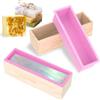 Jokapy 2 stampi per sapone in silicone, 1200 ml, con scatola di legno, rettangolari in silicone per sapone, accessori per la produzione di sapone, versatili stampi in silicone per sapone fai da te (rosa, 2