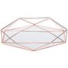 WAHEWUD Vassoio con specchio esagonale dorato da bagno - Organizer per gioielli in metallo con base in specchio acrilico e cuscinetto in EVA antiscivolo per vanità e trucco Vassoio per (Oro rosa)