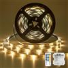 Vaileal Striscia LED a batteria da 5 m, 150 LED, 8 modalità, impermeabile, telecomando (bianco caldo)