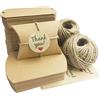 DUGYIRS 100 Pezzi Scatole a Cuscino in Carta Kraft 9cm x 6cm,Caramella Vintage Pacco Regalo con 60m Corda di iuta e 120 Pezzi Grazie Adesivo di carta per Caramelle Biscotti Nozze Festa Regalo(Marrone)