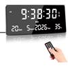 Manoive Orologio da Parete LED, 15 Grande Sveglia Digitale Telecomando | 6 Sveglie, Calendario, Temperatura, Data, Settimana, Secondi | Memoria + 3 Luminosità | Orologio da Parete e Tavolo