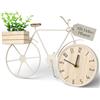 MIJOMA Orologio da tavolo bicicletta 34 x 24 cm, telaio in metallo con scatola di legno e pianta decorativa, quadrante analogico alimentato a batteria, per soggiorno, scaffale ufficio (beige)