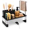 URMONA Organizer Lavello Cucina Acciaio Inox, Porta Spugne con Vassoio | Vassoio drenante, supporto spazzole, porta panni, asciugatura rapida, piano cucina ordinato, uso quotidiano, casa (Nero)