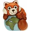 THUN, Panda Rosso con Mondo in Ceramica Decorata a Mano, Linea Otto Dreamer, 10x9.9x11.5 cm h