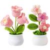 InteDesign Fiori Lavorati all'Uncinetto a Mano, 2 Pezzi Pianta di Fiori Rosa all'Uncinetto, Orchidea Campanula Lavorata a Mano all'Uncinetto, Bouquet Rosa Lavorato all'Uncinetto, Piccola Pianta in