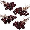 BBTO Bacche di agrifoglio artificiali, 100 pezzi, mini, 10 mm, bacche finte su filo, decorazioni per albero di Natale, ghirlande di fiori, fai da te, uso artigianale (rosso scuro)