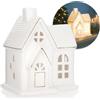 COM-FOUR Casetta a LED in porcellana, funzionamento a batteria, luce bianca lucida, casa decorativa per inverno e decorazione natalizia (casa - 13,5 cm)