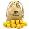 Waldfelsen Set di 6, 12, 20, 30 o 50 dadi acrilici da 16 mm - Cubo da gioco a 6 facce - Accessori da gioco con sacchetto in tessuto giallo (12 pezzi)