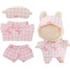 Maslasee - Set pigiama per bambole con fiocco rosa e maschera per gli occhi, in morbido peluche, adatto per bambole Labubu da 17 cm
