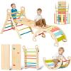 Giant bean Trianglello per Arrampicata Montessori 5 in 1 con Arco da Scalata e Scivolo, Struttura in Legno per Bambini 2-5 Anni, Gioco per Arrampicata Interna, Arcobaleno con Maniglie (L)