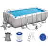 Bestway - Piscina rettangolare Power Steel 56441 grigio chiaro M. 404x201x100cm Tritech con filtro a cartuccia Scaletta di sicurezza