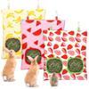 UPINS 3 sacchetti per fieno per conigli, 2 fori, da appendere, per fieno, porcellini d'India, mangiatoia per fieno per conigli, cincillà, criceti, piccoli animali domestici e animali (motivo frutta)