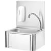 Ristotecno Lavamani acciaio inox a parete con comando a ginocchio e dispenser sapone, cm 40x33x56H