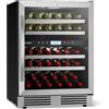 KLARSTEIN VeroSteel - Frigorifero per vino sottopiano, 43 bottiglie con doppia zona, sportello in vetro anti UV, controllo touch, ripiani in legno estraibili per un facile accesso