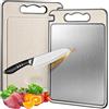 SOURCEBEAT Tagliere in acciaio inox per cucina, tagliere doppio lato antiscivolo con scanalatura per succhi di frutta in paglia di grano per uso alimentare, tagliere grande (38 x 25,4 cm), facile da pulire