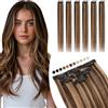 Elailite Extension Capelli Veri Clip Marrone Scuro/Marrone Chiaro Naturali Set da 6 Ciocche Singole con Silk Lace 50cm 44gr per Volume/Mèches