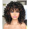 Lizzyhair LIZZY Parrucche corte afro ricce con frangia per donne nere, capelli sintetici africani, senza colla, resistenti al calore, voluminose, ricci (marrone Ombre)