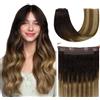 hotbanana Extension Capelli Veri con Filo Invisibile, 45cm 95g Nero Sfumatura da Castano a Biondo Sporco Capelli Umani Remy Lisci, Invisible Wire Hair Extensions, Extension in Capelli Veri