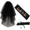 AuFiiy Addio al Nubilato Accessori Sposa 3 Pezzi, Velo, Fascia "Bride to Be" e Giarrettiera in Pizzo, Kit per la Festa della Sposa