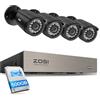 ZOSI 1080P 8CH 500GB DVR Pacchetto di sicurezza completo con 4 telecamere bullet cablate per interni/esterni, rilevamento intelligente, IR 24 m per casa e garage