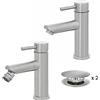 Inbagno Set miscelatori lavabo e bidet monocomando, in acciaio inox spazzolato, con piletta click clack satinata, YORK