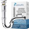 Gekufa Sifone universale per lavabo con troppopieno, sifone tubolare in acciaio inox cromato da 1 1/4