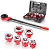 VEVOR Kit Filettatrice per Tubi a Cricchetto con 6 Filiere, da 1/2 a 2 NPT, Filettatrice Manuale per Tubi, Impugnatura Comoda, Set Portatile con Valigetta per Installazione e Riparazione Idraulica