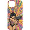 Psychedelic Groovy Custodia per iPhone 15 Plus Carino Anime Ragazza con Pistola Grafica Psichedelica
