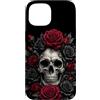 Skulls and Roses Metal Rock Gothic Metal Custodia per iPhone 15 Scheletro Metalhead Teschi e Rose Metal Rock Filigrana