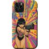 Psychedelic Groovy Custodia per iPhone 11 Pro Carino Anime Ragazza con Pistola Grafica Psichedelica